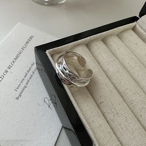 S925 Sterlingsilber Ring Für Damen Unregelmäßige Gehämmerte Textur Geometrischer Offener Verstellbarer Fingerring Minimalistischer Schmuck