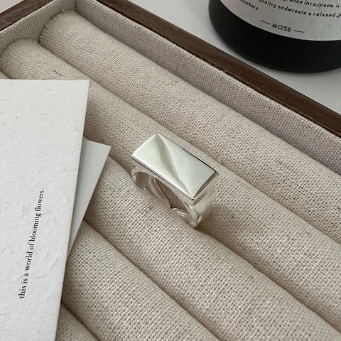 Minimalistischer 925 Sterlingsilber Rechteckiger Offener Ring Für Damen Ins Stil Poliert Verstellbar Geometrischer Fingerring