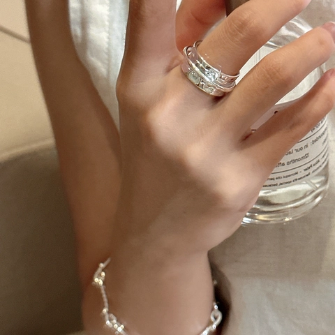 S925 Sterlingsilber Ring Für Damen Unregelmäßige Gehämmerte Textur Geometrischer Offener Verstellbarer Fingerring Minimalistischer Schmuck