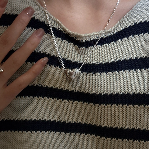 Collana Minimalista con Ciondolo a Cuore in Argento Sterling 925 Moda Coreana Doppio Cuore Catena Regolabile per Donna