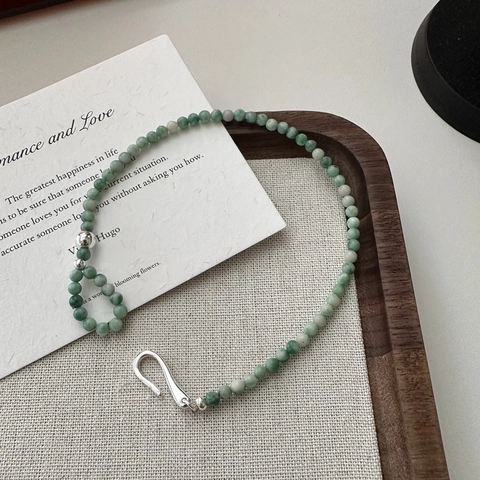 Bracciale Fatto a Mano in Argento Sterling 925 Con Perline Verdi per Donna Design Coreano di Nicchia Fibbia Geometrica Gioielli