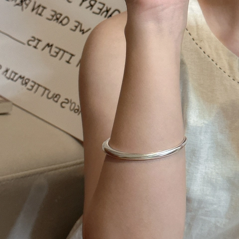 925 Sterlingsilber Minimalistisch Offener Armreif Für Damen Poliert Geometrisch Einfach Mode Handgelenk Schmuck Zubehör