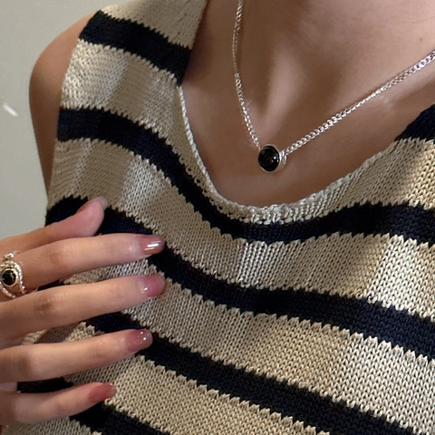 Collana in Argento Sterling 925 Agata Nera per Donna Pendente Rotondo Minimalista Lettera Dream Come True Gioielli Moda