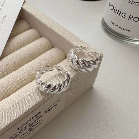 925 Sterling Silver Croissant Ring Vintage Minimalist Twisted Texture Open Adjustable Finger Ring For Women Fashion Jewelry