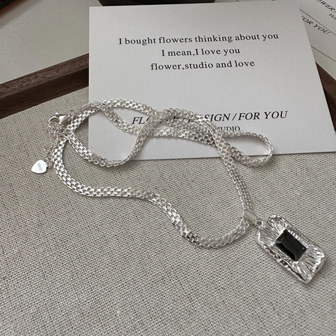 S925 Sterlingsilber Schwarz Strass Anhänger Halskette Vintage Geflochtene Kette Choker Für Damen Elegante Minimalistische Schmuck