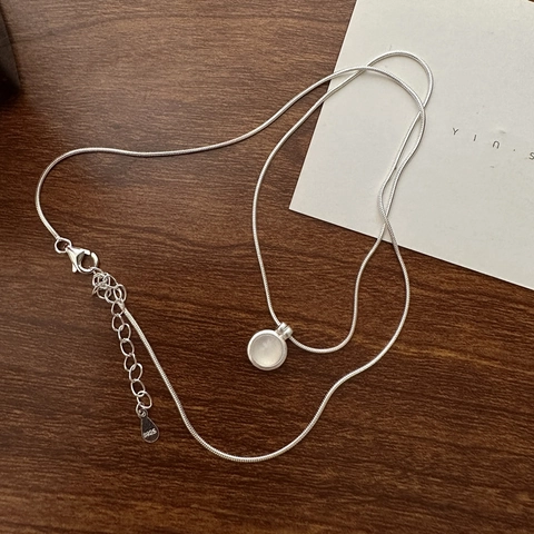 925 Sterlingsilber Rund Weiße Achat Halskette Minimalistische Schlangenkette Schlüsselbein Kette Für Damen Mode Schmuck