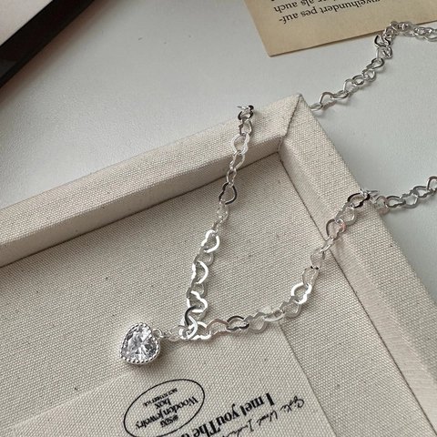 925 Sterlingsilber Herz Zirkonia Halskette Für Damen Minimalistisches Nischendesign Herzgliederkette Polierter Modeschmuck Geschenk
