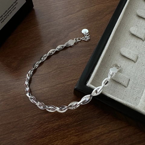 S925 Sterlingsilber Gewebtes Gedrehtes Kette Armband Für Damen Minimalistisch Koreanisch Ins Stil Geometrisch Poliert Schmuck Geschenk
