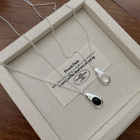 Collier Pendentif Goutte d'Eau en Argent Sterling S925 pour Femmes Bijoux Minimalistes Français Rétro Pierre Chaîne de Clavicule Cadeau