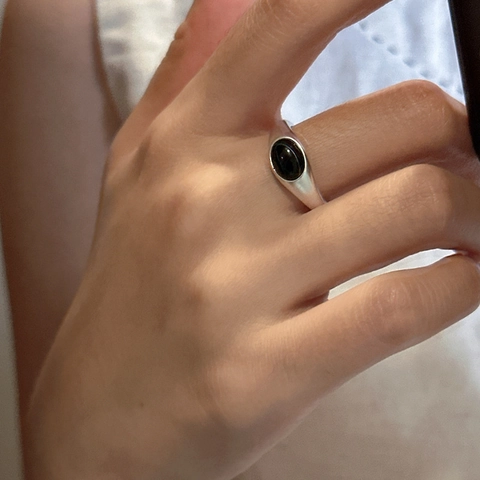 925 Sterling Silver Ring For Women Retro Matte Texture Oval Agate Moonstone Adjustable Open Ring Fashion Jewelry Finger Ring