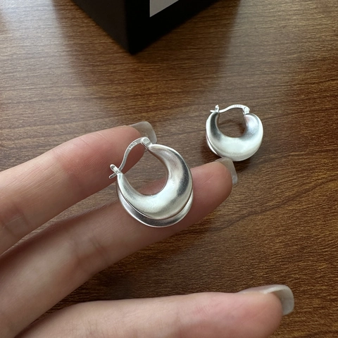 Boucles d'Oreilles Créoles Courbes Mates en Argent Sterling S925 Minimaliste Géométrique Double Couche en Forme de U Pour Femme