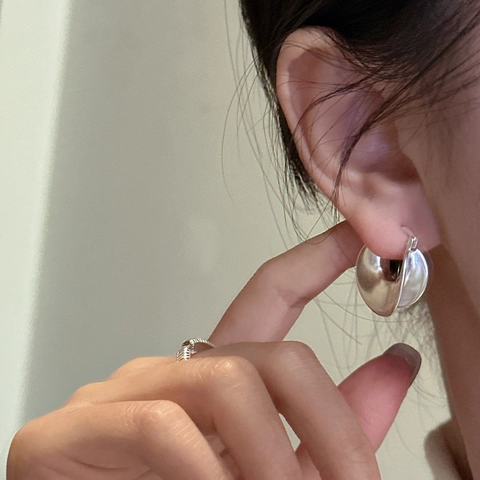 Boucles d'Oreilles Créoles Courbes Mates en Argent Sterling S925 Minimaliste Géométrique Double Couche en Forme de U Pour Femme