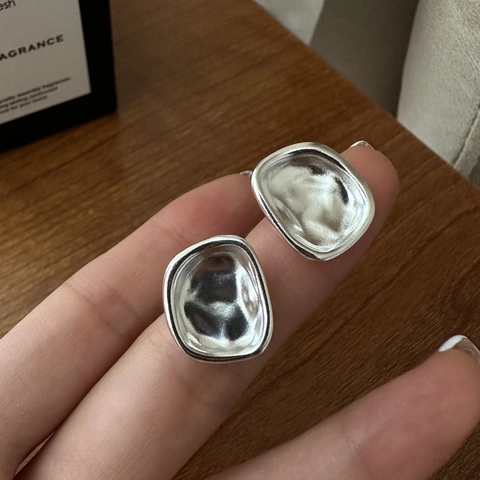 Orecchini a Bottone Quadrati in Argento Sterling S925 per Donna Design Geometrico Minimalista con Texture Piegata Gioielli