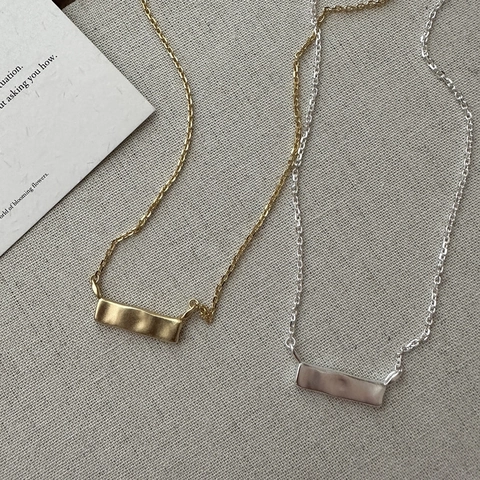 Minimalistische Halskette Aus 925 Sterlingsilber Mit Gehämmerter Rechteckiger Bar Gold Silber Plattierte Unregelmäßige Wellentextur Damen Schmuck