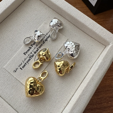 925 Sterlingsilber Gehämmerter Herz Anhänger Halskette Zubehör Für Damen Minimalistisch Mode Hohles Design Gold Silber Herz Charm