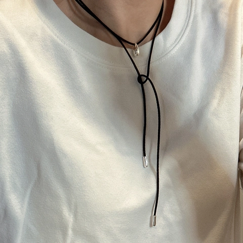 925 Sterlingsilber Wassertropfen Anhänger Halskette Für Damen Minimalistisch Schwarz Kaffee Kordel Lange Pulloverkette Schmuck