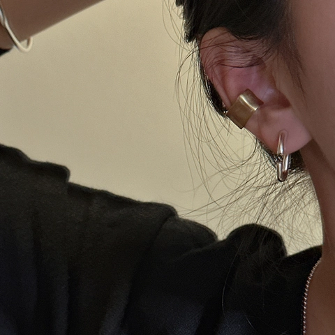 925 Plata de Ley Mate Geométrico Cuadrado Ear Cuff Textura Esmerilada Arruga Clip En Pendientes Para Mujeres Estilo Coreano