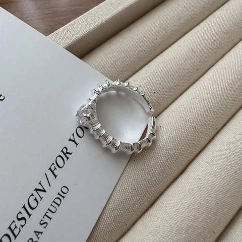 925 Sterlingsilber Unregelmäßiger Welliger Offener Ring Minimalistischer Koreanischer Blogger-Stil Strass Verstellbarer Mode Fingerring Damen
