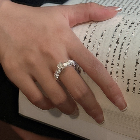 925 Sterlingsilber Unregelmäßiger Welliger Offener Ring Minimalistischer Koreanischer Blogger-Stil Strass Verstellbarer Mode Fingerring Damen