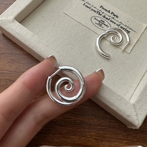 925 Sterling Silver Spiral Hoop Earrings For Women Minimalist Niche Design Korean Style Geometric Polished Jewelry Gift