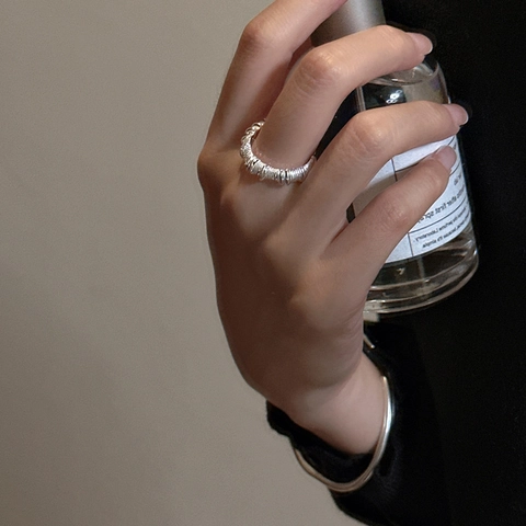 925 Sterlingsilber Unregelmäßige Faltenstruktur Offener Ring Für Damen Minimalist Niche Design Verstellbarer Fingerring