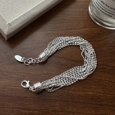 S925 Sterling Silver Multilayer Bead Strand Bracelet For Women Korean Style Polished Texture Fashion Jewelry Daily Gift