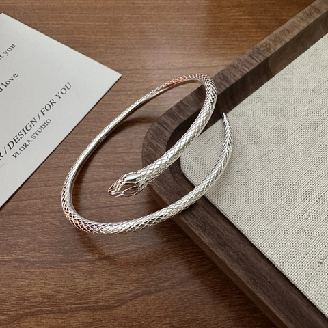 925 Sterlingsilber Schlange Offener Armreif Für Damen Vintage Personalisierte Tier Schuppenmuster Mode Schmuck Geschenk