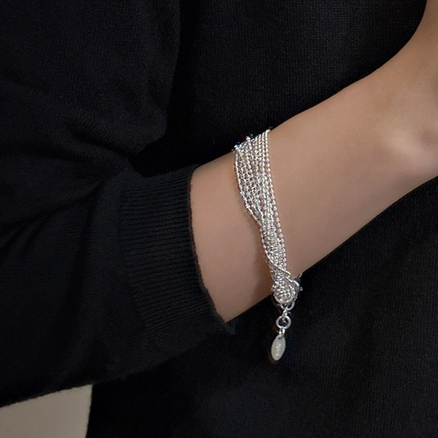 S925 Sterling Silver Multilayer Bead Strand Bracelet For Women Korean Style Polished Texture Fashion Jewelry Daily Gift