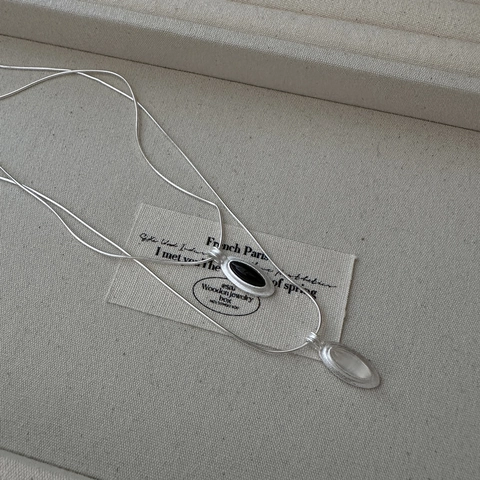 925 Sterling Silver Minimalist Oval Black Agate Moonstone Pendant Necklace French Vintage Polished Snake Chain For Women Jewelry Gift