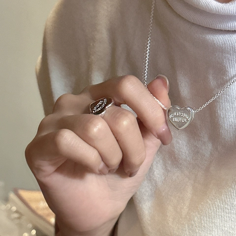 925 Sterlingsilber Herz Halskette Für Damen EXPECTATION FUTURE Buchstaben Gravur Minimalistischer Ins-Stil Glatte Liebe Halskette Schmuck