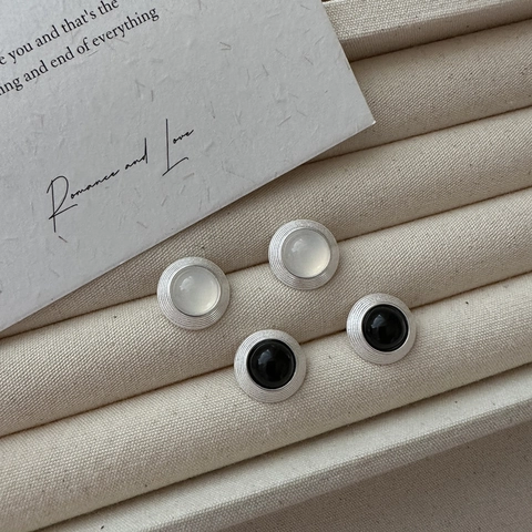 Vintage 925 Sterlingsilber Achat Ohrstecker Für Damen Minimalistische Kreis Geometrische Texturierte Polierte Mode Schmuck