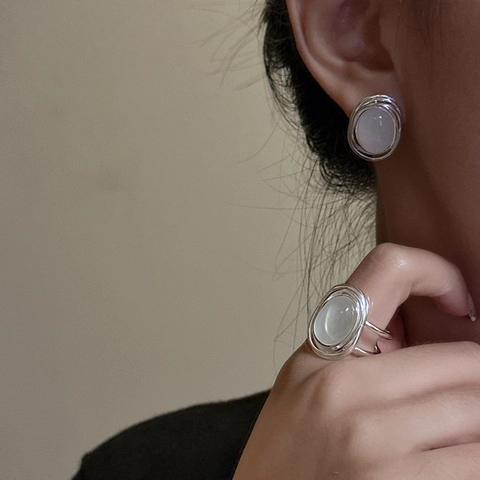 925 Sterlingsilber Koreanisch Nischendesign Achat Ohrringe Für Damen Minimalistisch Oval Geometrisch Mode Schmuck Ohrring