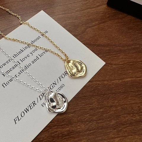 Collana con Pendente in Argento Sterling S925 Consistenza Increspata Irregolare Oro Argento Gioielli Minimalisti per Donna
