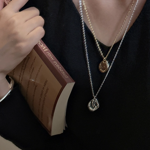 Collana con Pendente in Argento Sterling S925 Consistenza Increspata Irregolare Oro Argento Gioielli Minimalisti per Donna