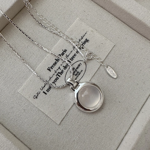 Collana con Ciondolo in Agata Bianca in Argento Sterling 925 Minimalista Retro Francese Stile INS Catena Clavicicola Donna Gioielli