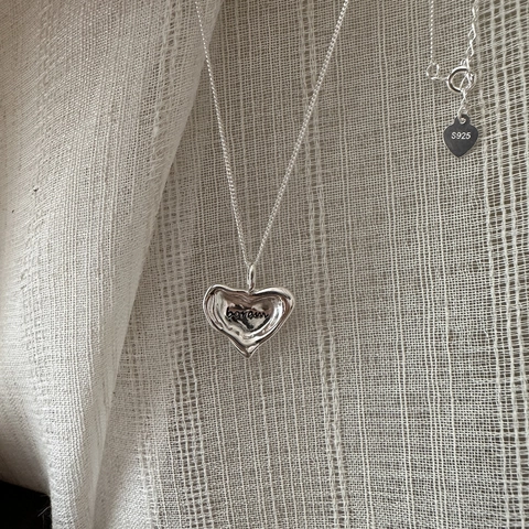 Collana Con Ciondolo a Cuore Irregolare in Argento Sterling S925 per Donna Design Fluido Minimalista Gioielli di Moda Lucidati