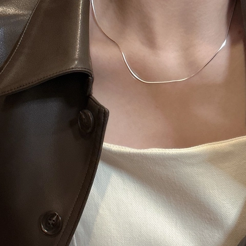 Collana a Osso di Serpente Quadrata in Argento Sterling 925 per Donna Catena Nuda Sottile Piatta Minimalista Lucidata