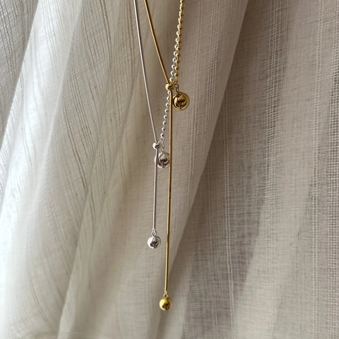 925 Sterlingsilber Kugel Anhänger Lariat Halskette Koreanischen Stil Poliert Verstellbare Lange Pulloverkette Damen Schmuck