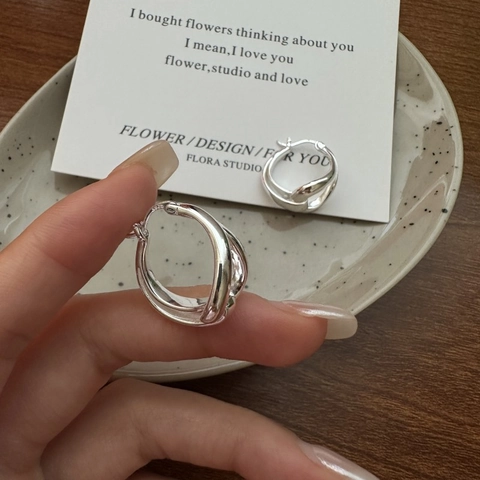 925 Sterling Zilver Gedraaide Dubbele Ring Oorbellen Voor Dames Minimalistische Geometrische Holle Oorbellen INS Stijl Gepolijst Mode Sieraden