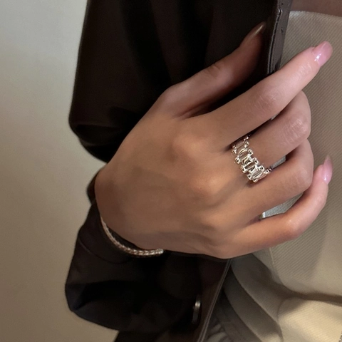 S925 Sterlingsilber Armband Ring Für Damen Koreanisch Minimalistisch Geometrische Gliederkette Verstellbar Offener Ring Schmuck