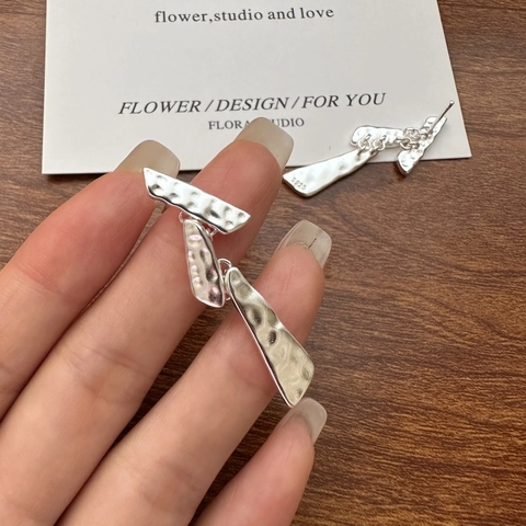 925 Sterling Silver Hammered Texture Irregular Geometric Drop Earrings For Women Korean Minimalist INS Niche Design Jewelry