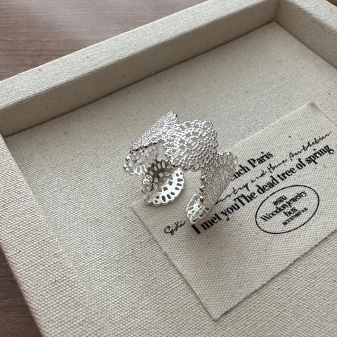Anello Aperto in Argento Sterling 925 con Pizzo Floreale Traforato Stile Coreano INS Minimalista Retro Regolabile Geometrico per Donna Gioielli