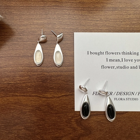 Vintage 925 Sterling Silber Tränenohrringe Achat Eingelegt Matt Finish Koreanischer Stil Geometrische Hängeohrringe Damen Schmuck Geschenk