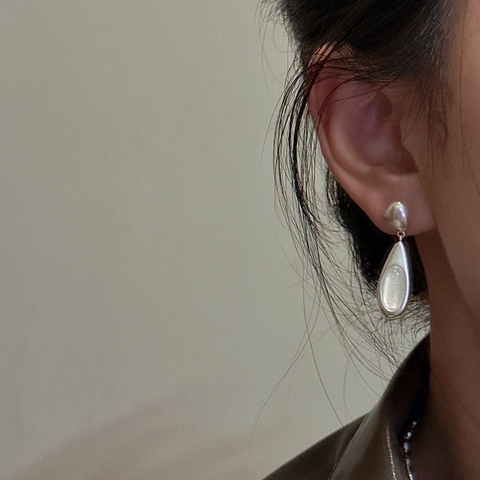 Vintage 925 Sterling Silber Tränenohrringe Achat Eingelegt Matt Finish Koreanischer Stil Geometrische Hängeohrringe Damen Schmuck Geschenk