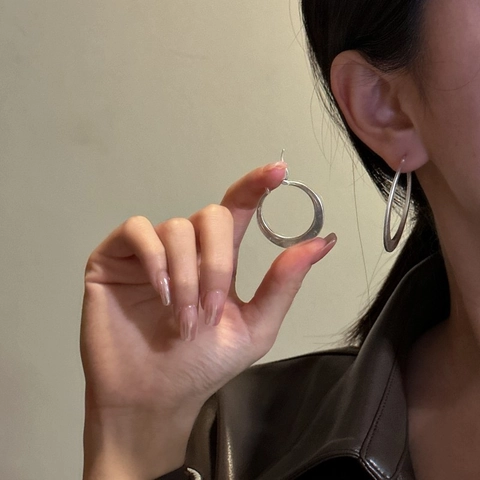 Minimalista Orecchini a Cerchio Piatto Largo in Argento Sterling 925 per Donna Stile Coreano Opaco Geometrico Gioielli di Moda