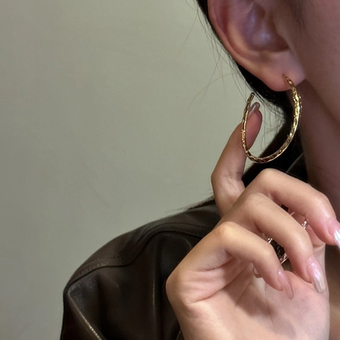 925 Sterling Silver Hammered Texture Large Hoop Earrings Minimalist Korean Style Gold Silver Plated Geometric Jewelry