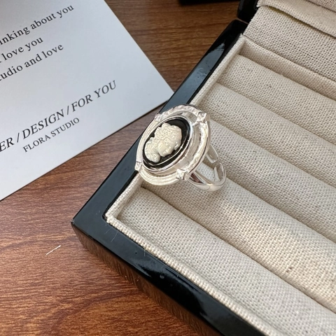 Vintage 925 Sterlingsilber Cameo Porträt Verstellbar Offen Ring Elegant Retro Oval Figur Relief Fingerring Für Damen