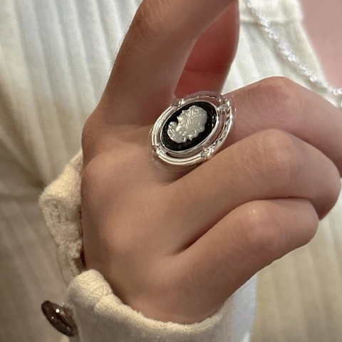 Vintage 925 Sterlingsilber Cameo Porträt Verstellbar Offen Ring Elegant Retro Oval Figur Relief Fingerring Für Damen