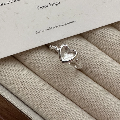 Anillo de Corazón de Plata de Ley 925 para Mujer Minimalista Estilo Coreano Banda Retorcida Ajustable Anillo Abierto