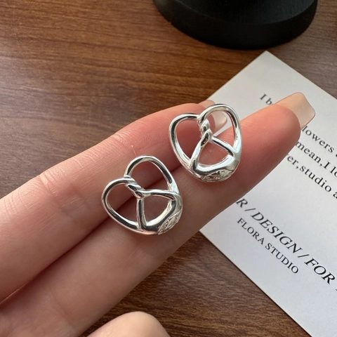 Σκουλαρίκια Καρφωτά Pretzel Heart Knot από Ασήμι 925 για Γυναίκες Κορεατικό Μινιμαλιστικό Στυλ Μόδα Κοσμήματα Δώρο